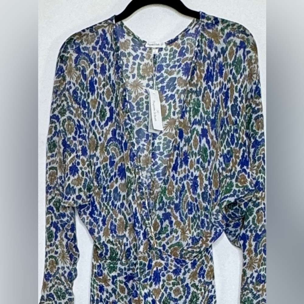 Poupette St Barth Floral Silk Chiffon Dress Ilona Wrap Maxi Blue Womens SZ Small - Picture 5 of 16